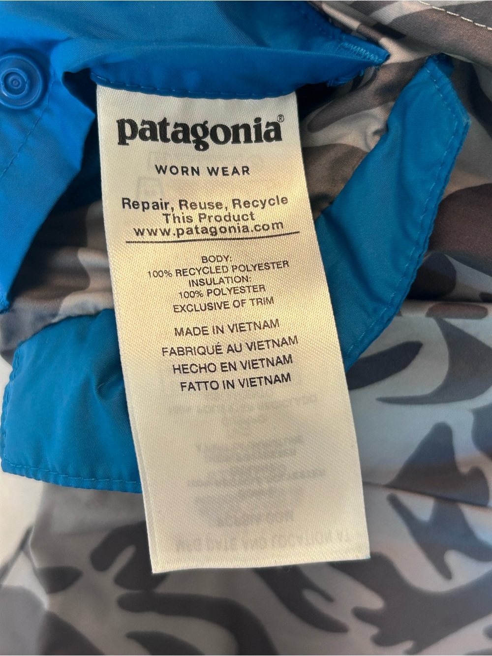 Patagonia Baby Reversible Puff-Ball Jacket Blue Gray Camoflage Boys Size 3 - Picture 10 of 12